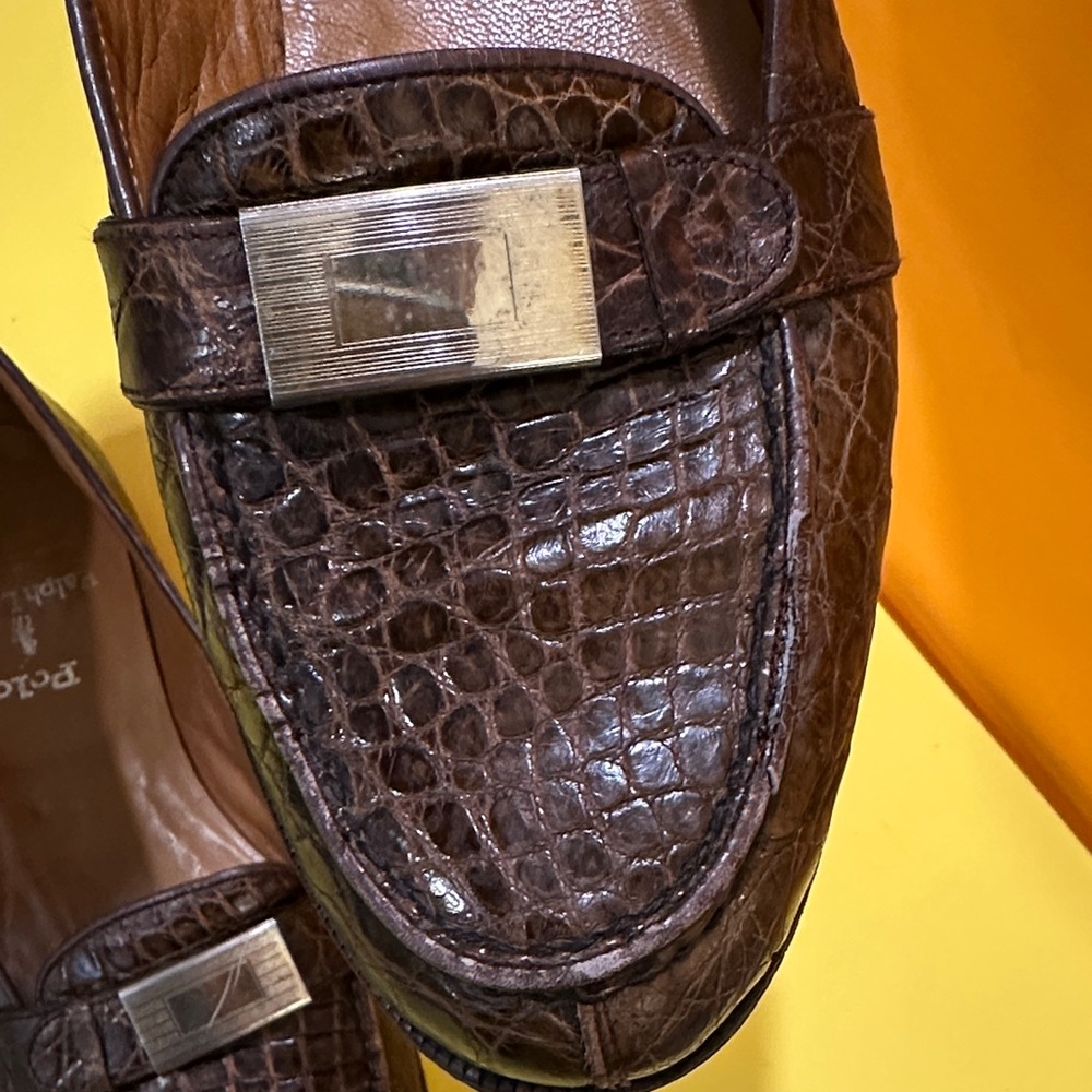 Polo Ralph Lauren Dark Brown Crocodile Pattern Loafers - Picture 4 of 16